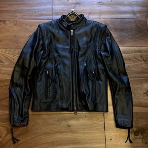 Women’s Lined Harley Leather riding Jacket & Vest size small Willie G EUC fringe